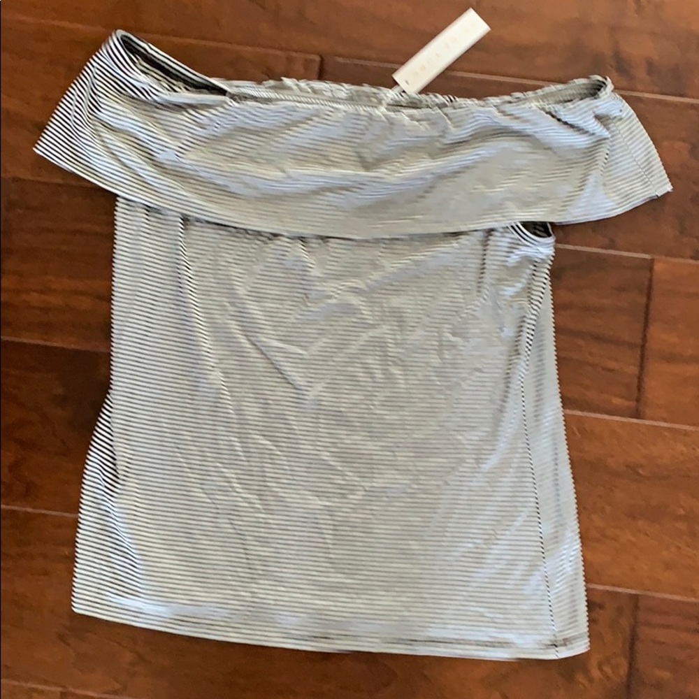 Trina Turk Black and White Striped Off-Shoulder Top